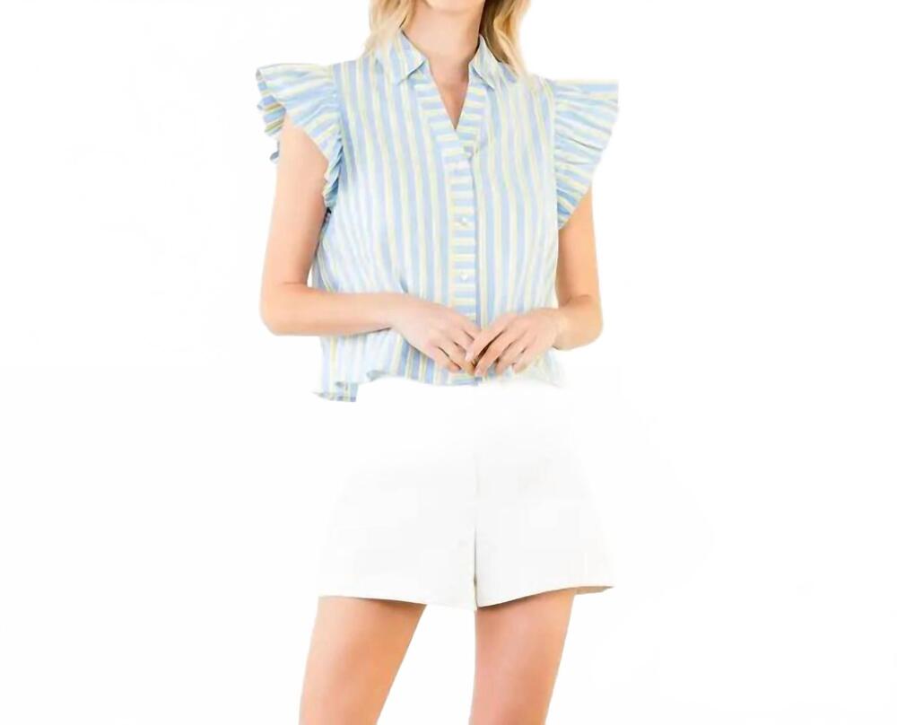 NEW THML flutter sleeve striped button top in blue